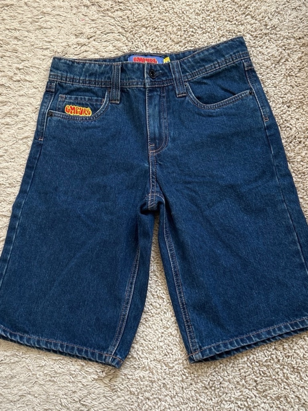 Empyre Dark Blue Denim Shorts with Red/Yellow Logo